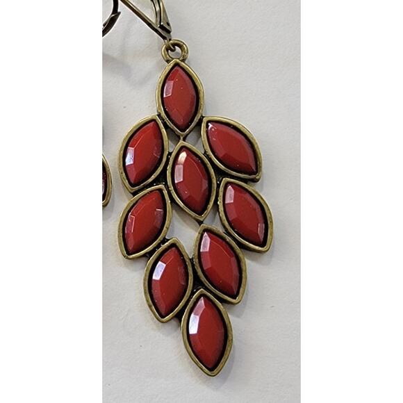 Red Cascade Geometric Earrings - Picture 3 of 6